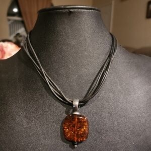 Silpada 925 sterling silver Necklace with Amber pendant